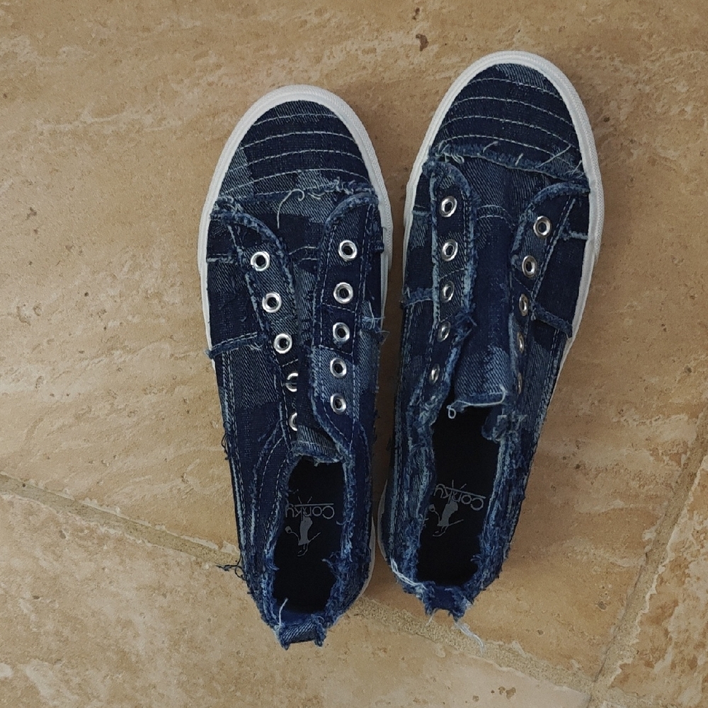 Corkys Navy Denim Frayed Sneakers
